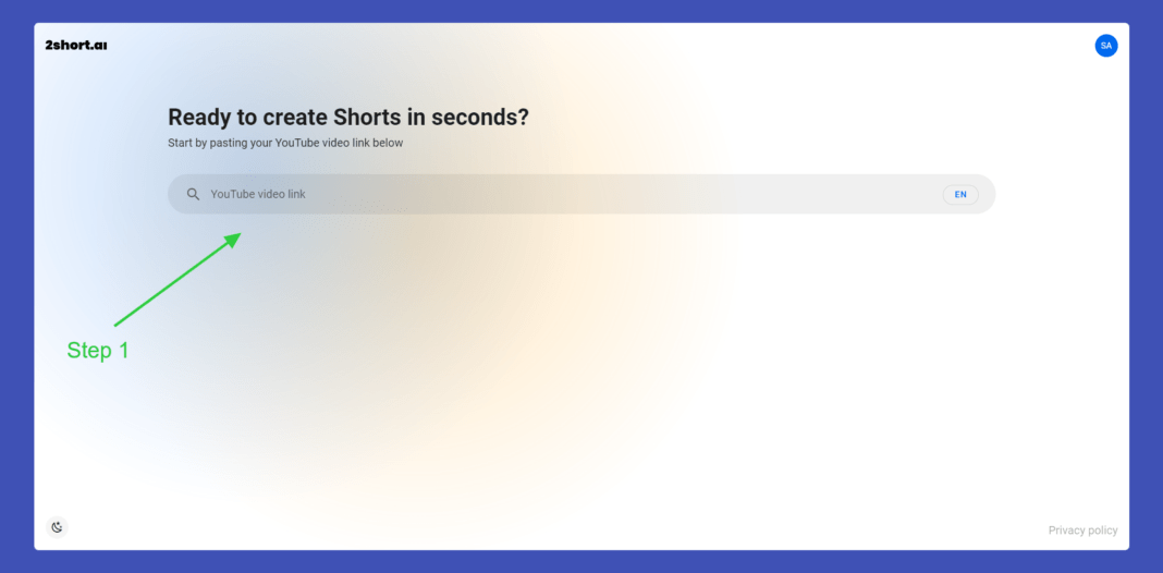 paste the YouTube video URL in 2short ai