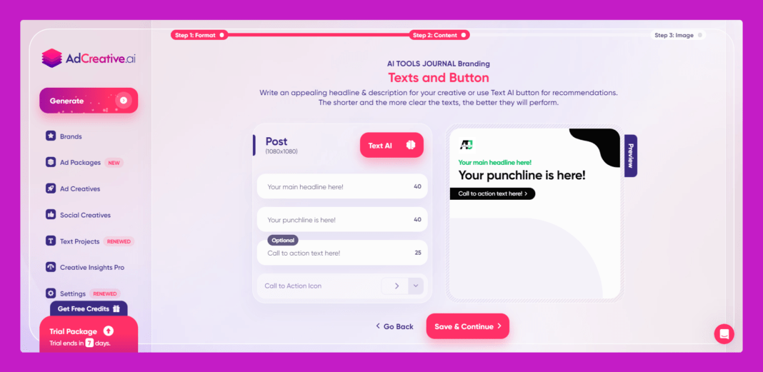 step 2: using adcreative ai to generate Ads content