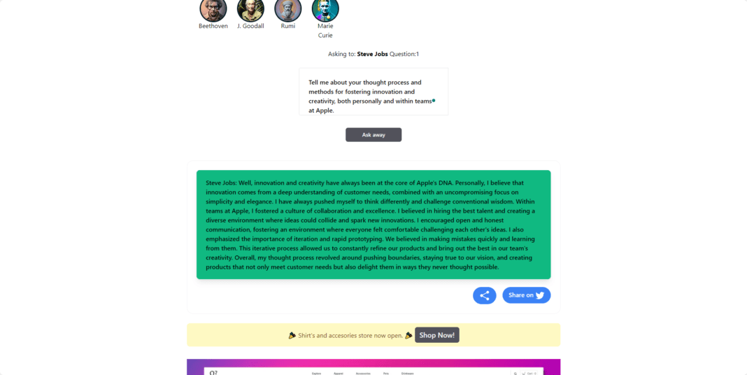 Asking questions to Steve Jobs with AskThee