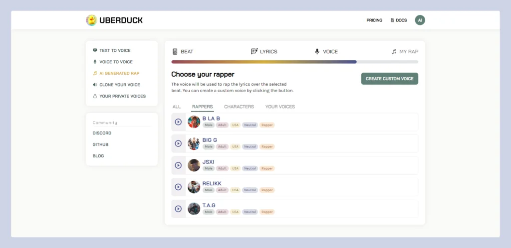 Top AI Tools using Uberduck AI custom model to generate 2pac voice