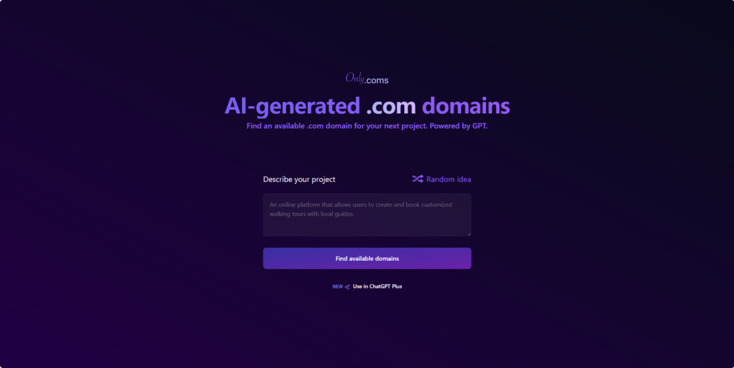 OnlyComs - Find Your Perfect .COM Domain with AI
